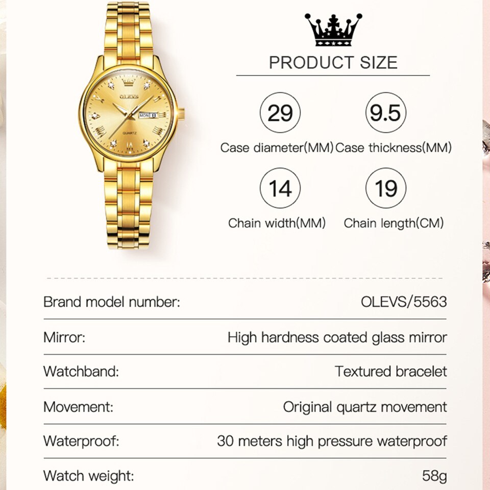 Watches Luxury Brands Fashion Rhinestone Stainless Steel Dual Calendar Quartz Ladies Wristwatches 5563 Reloj Mujer