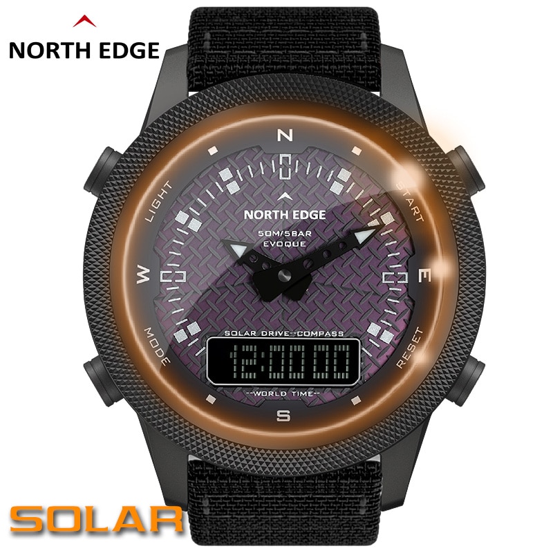 Men Solar Power Digital Watch Men Outdoor Smart Watches Full Metal Waterproof 50M Compass Army Military Style Clock