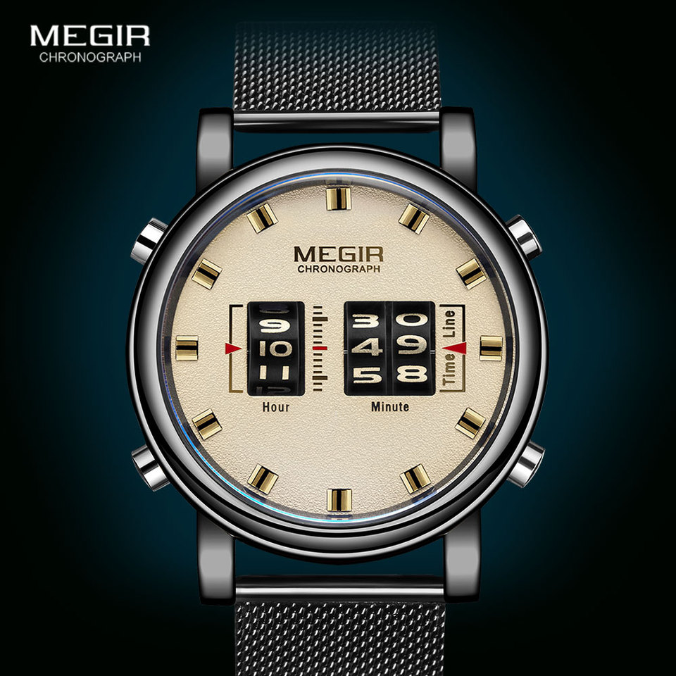 New Luxury Watches Men Military Sport Roller Pointer Quartz Watch Man Fashion Stainless Steel Mesh Strap Wristwatch