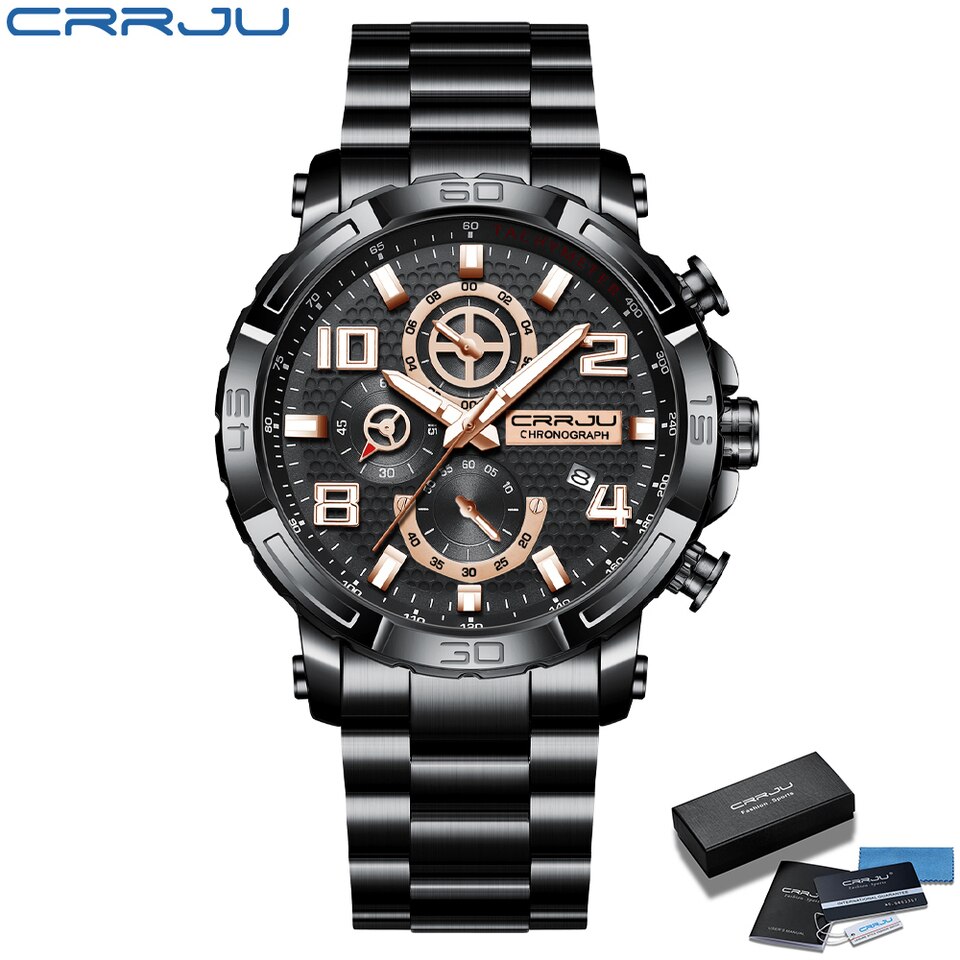Men Watches Big Dial Waterproof Stainless Steel with Luminous hands Date Sport Chronograph Watches Relogio Masculino