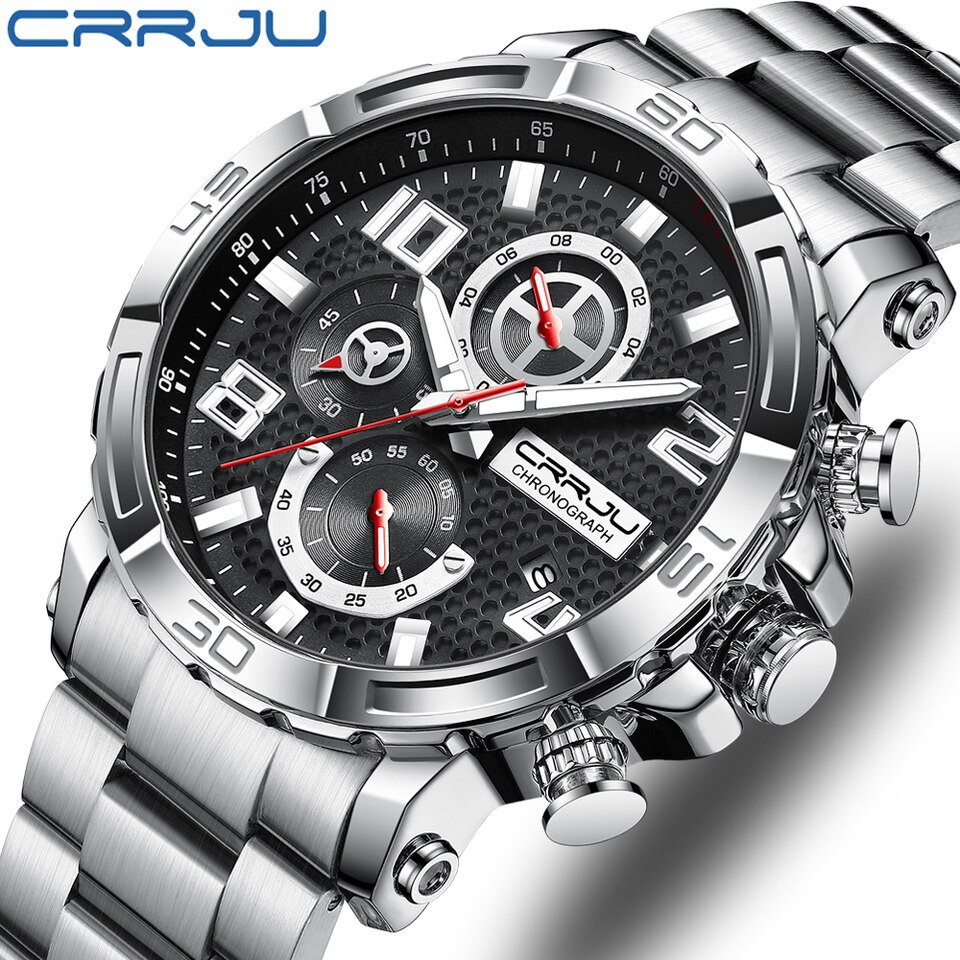 Men Watches Big Dial Waterproof Stainless Steel with Luminous hands Date Sport Chronograph Watches Relogio Masculino