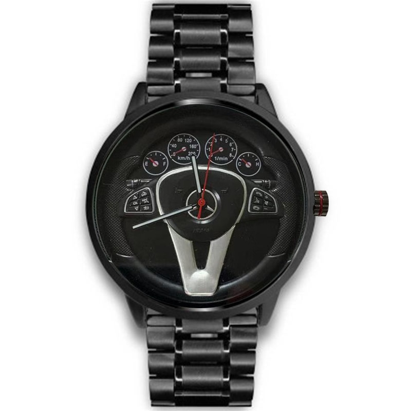 Casual Personality Classic precision Men Quartz watch Racing Free Stainless Casual Sports 3D Car Steering Wheel Clock
