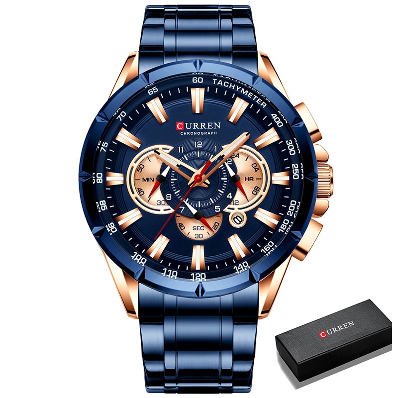 Men Watches Top Brand Luxury Chronograph Quartz Men Watch Waterproof Sport Wrist Watch Men Stainless Steel Male Clock