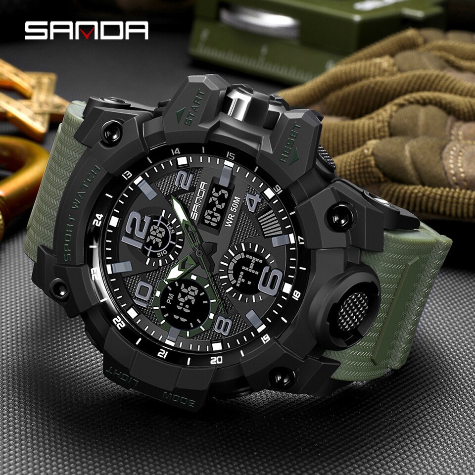 Sports Military Men Watches Waterproof Dual Display Quartz Wristwatch For Male Clock Stopwatch Relogios Masculino