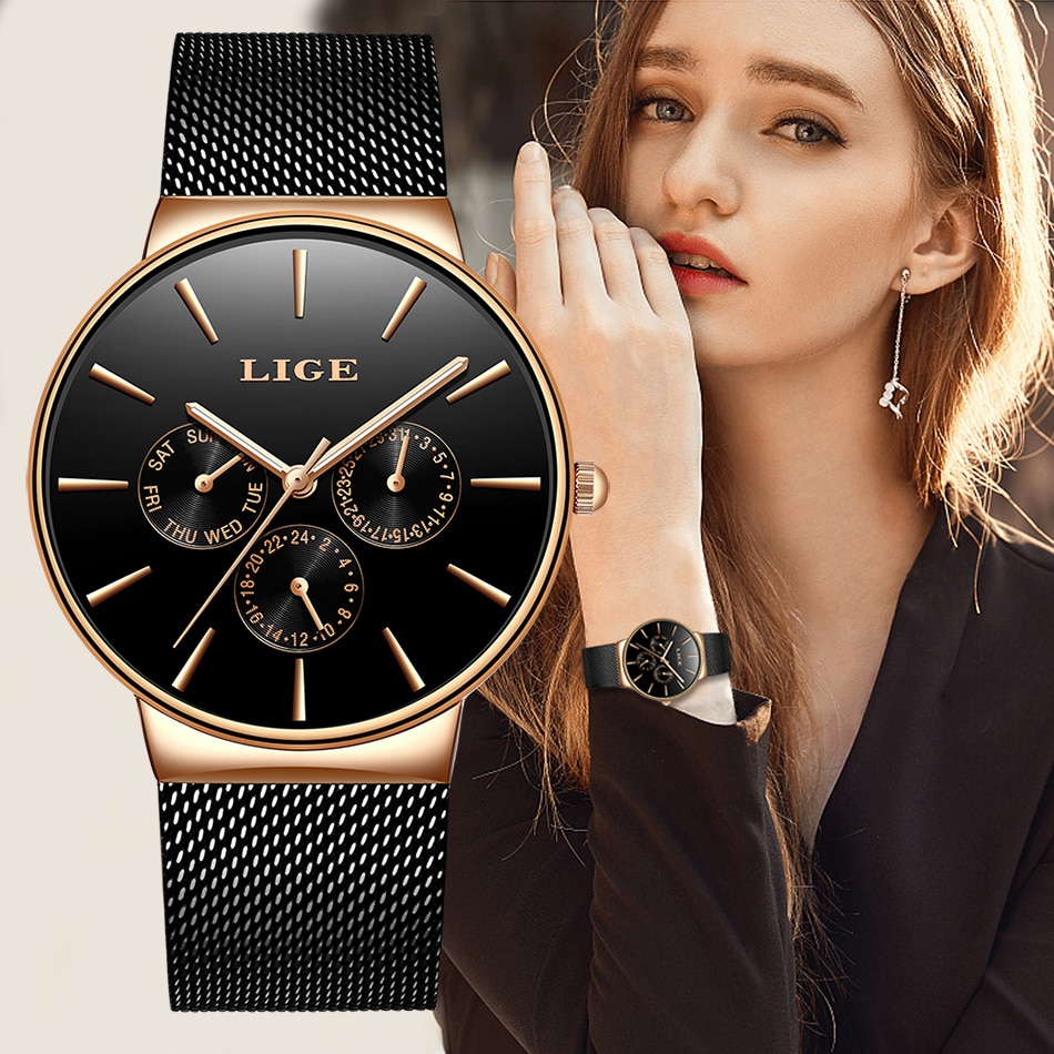 Classic Women Rose Gold Top Brand Luxury Ladies Dress Business Fashion Casual Waterproof Watches Quartz Calendar Wristwatch
