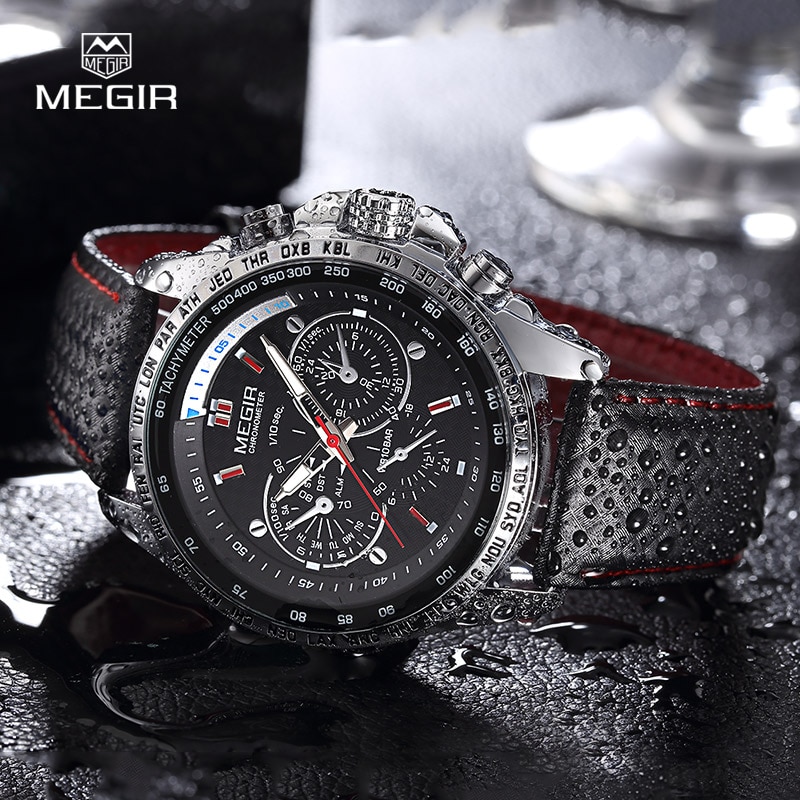 Man Quartz wristwatch brand waterproof leather watches for men casual black watch for male