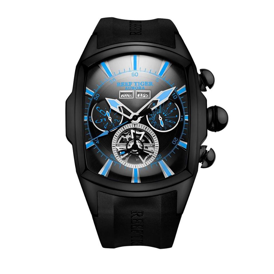 Reef Tiger RT Top Brand Luxury Big Watch for Men Blue Dial Mechanical Tourbillon Sport Watches Relogio Masculino RGA3069
