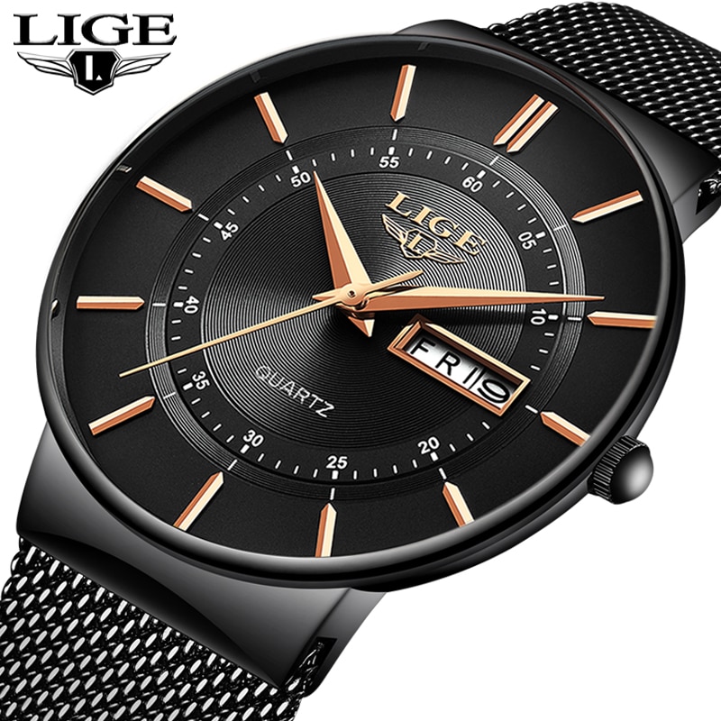 New Men Watches Waterproof Ultra Thin Date Clock Male Steel Strap Casual Quartz Watch Men Sports Wrist Watch