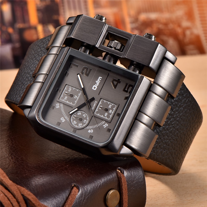 Casual Wristwatch Square Dial Wide Strap Men Quartz Watch Luxury Brand Male Clock Super Big Men Watches montre homme