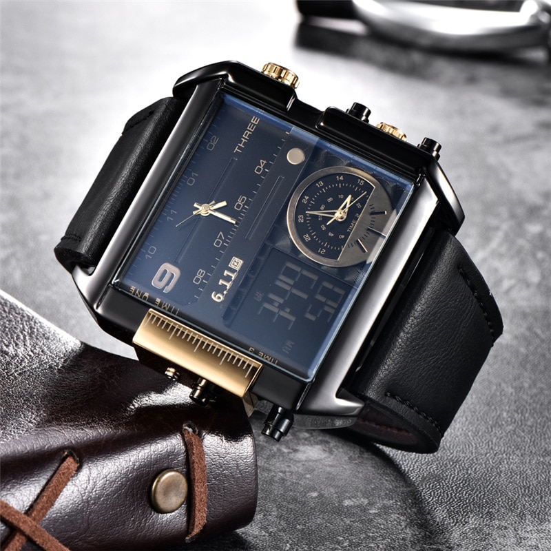 Square Watches Men LED Waterproof Multiple Time Zone Men Watches Luxury Brand Relogio Masculino Montre Homme Sport Watch