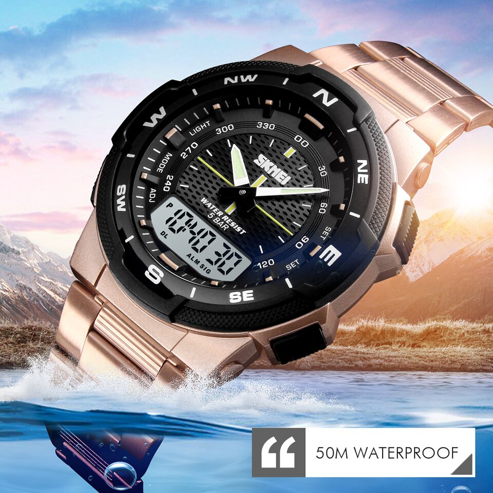 Outdoor Sport Watch Men 50m Waterproof Digital Quartz Dual Time Military Sports Watches Climbing Swim Clock