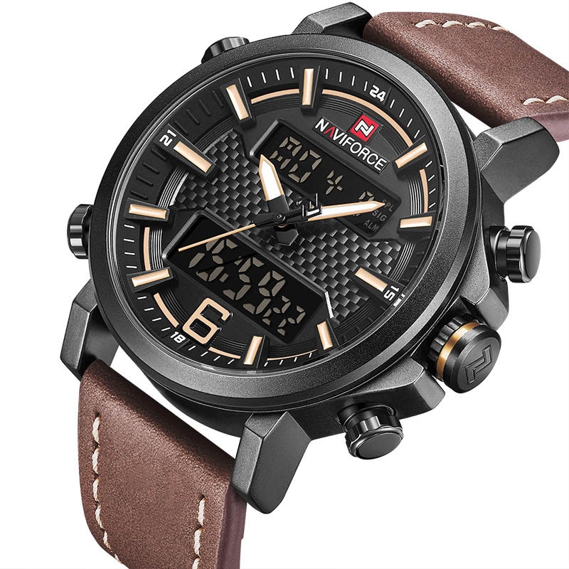 Men Sports Watches Men Quartz LED Digital Clock Top Brand Luxury Male Fashion Leather Waterproof Military Wrist Watch