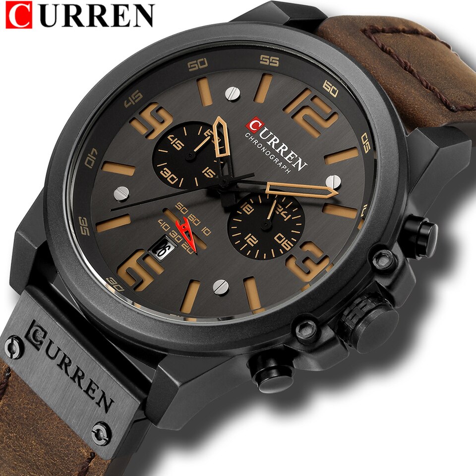Men Watches Top Luxury Brand Waterproof Sport Wrist Watch Chronograph Quartz Military Genuine Leather Relogio Masculino