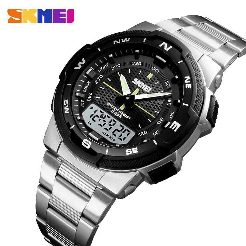 Men Watch Fashion Sport Watches Stainless Steel Strap Mens Watches Stopwatch Chronograph Waterproof Wristwatch Men