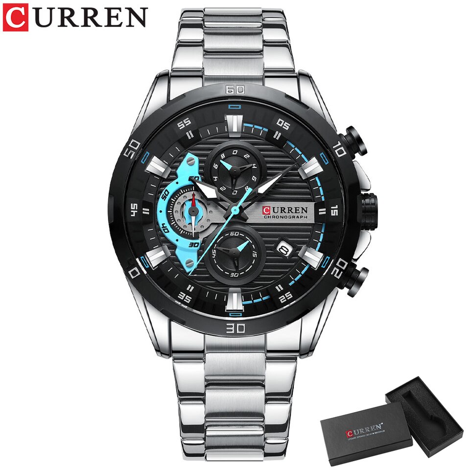 New Men Waterproof Sport Quartz Chronograph Wristwatch Luxury Stainless Steel Clock With Luminous Relogio Masculino