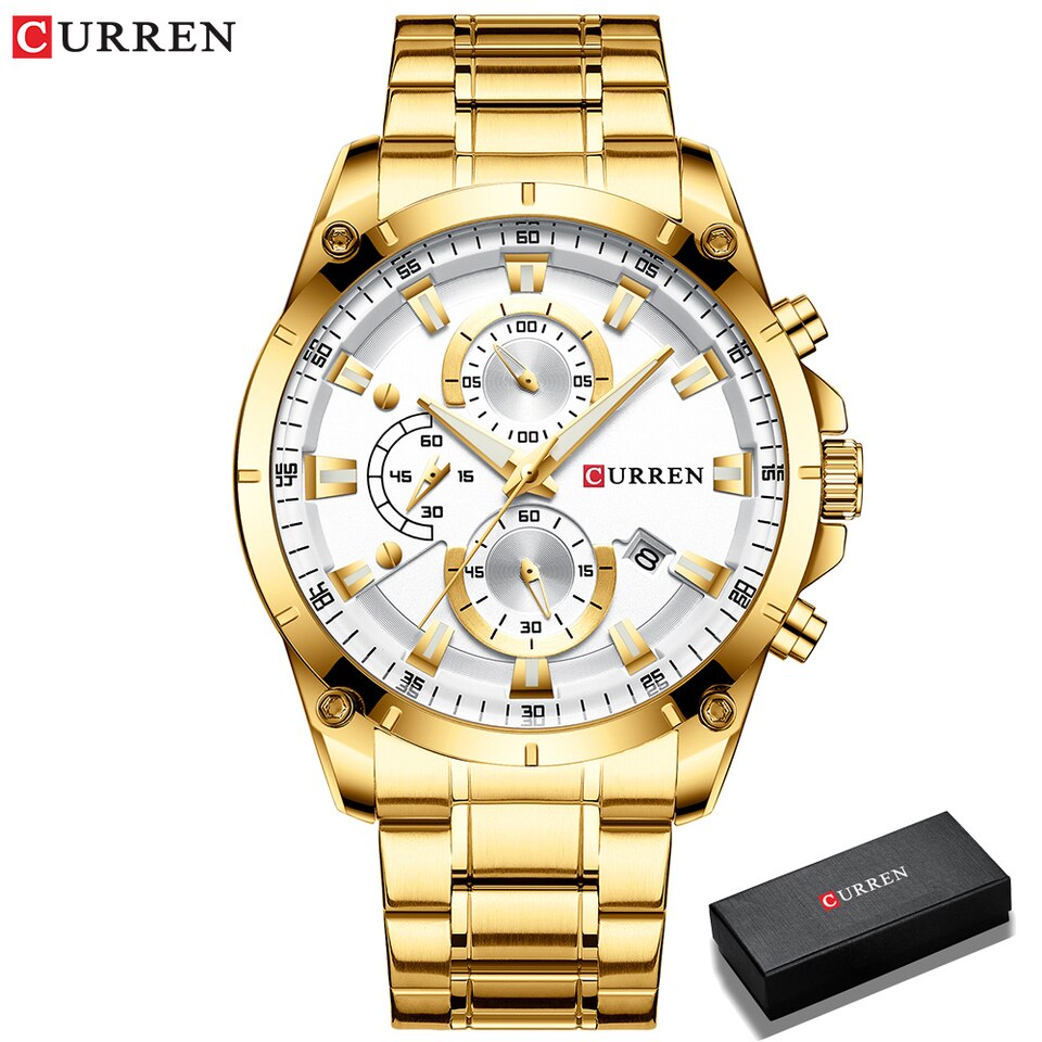 Gold Watches Men Luxury Top Brand CURREN Quartz Wristwatch Fashion Sport and Causal Business Watch Male Clock Reloj Hombres
