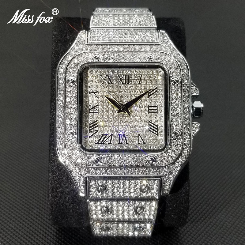 Ice Out Square Watch For Men Top Brand Luxury Full Diamond Men Watches Ultra Thin Waterproof Hip Hop Clock Dropshipping
