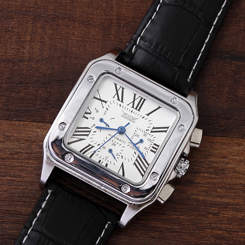 Classic Mechanical Watch Top Brand Men Roman Numerals Skeleton Watches Male Square Rectangular Clock Hombre Relogio Masculino