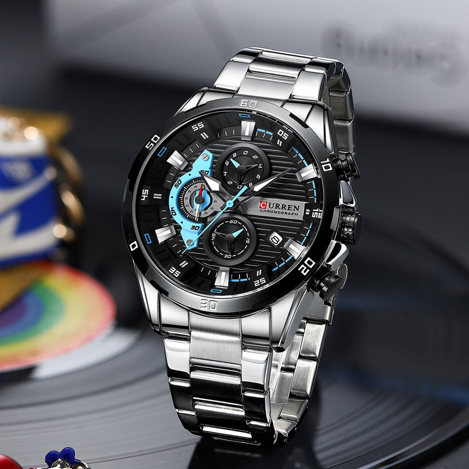 New Stainless Steel Watches for Mens Creative Fashion Luminous Dial with Chronograph Clock Male Casual Wristwatches