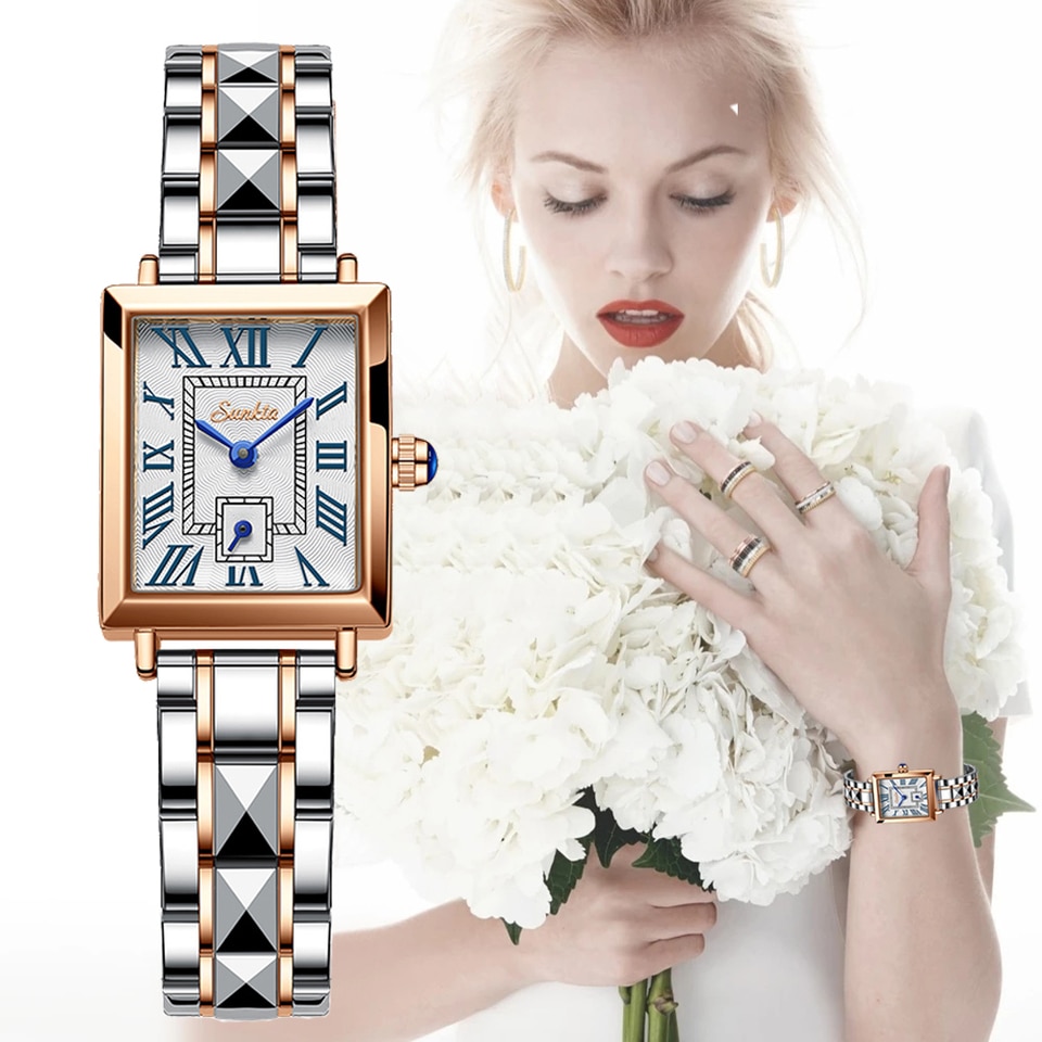 Women Watches Fashion Square Ladies Quartz Watch Bracelet Set Dial Simple Rose Gold Luxury Women Watches