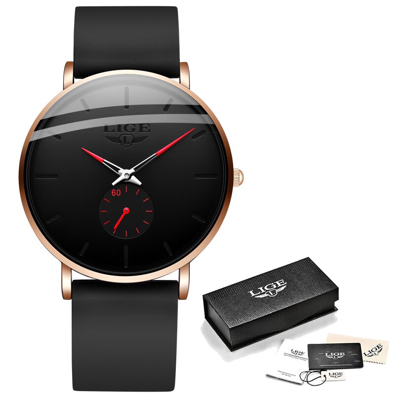 LIGE New Silicone Watches Mens Casual Fashion Sport Waterproof Clock Top Brand Luxury Quartz Men Watch