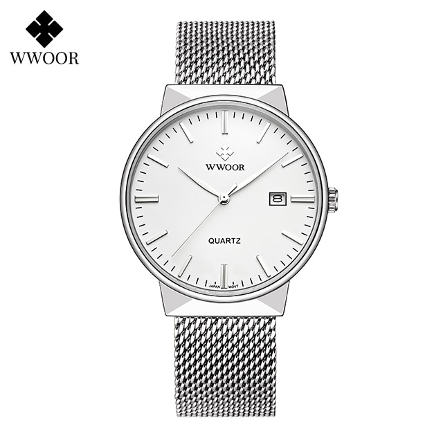 Men Simple Slim Watches Luxury Brand Gold Steel Mesh Ultra Thin Waterproof Date Wrist Watch Men Golden Clock With Box
