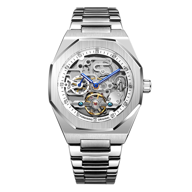 Forsining Fashion Mens Watches Automatic Mechanical Stainless Steel Fashion Business Skeleton Wrist watch Relogio Masculino