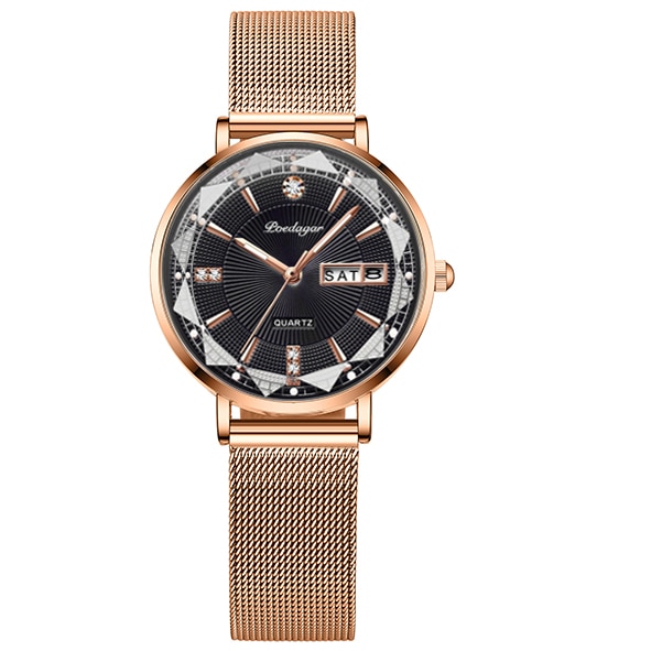 New Women Watch Rose Gold Fashion Quartz Watches Top Brand Luxury Ladies Wristwatch Waterproof Date Week Girlfriend Gift