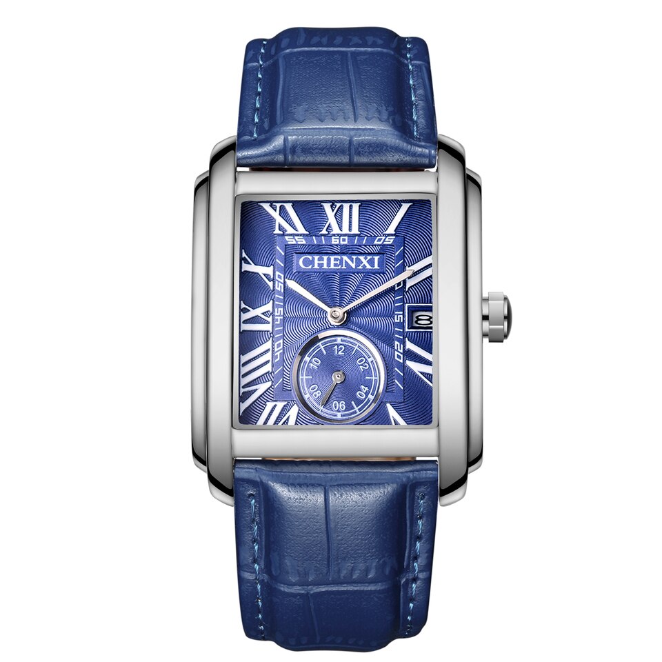 Top Luxury Brand Square Mens Wrist Watches Unique Design Rose Gold Calendar Stop Watch Genuine Leather Quartz Business Male Clock
