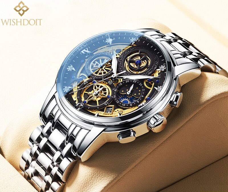 New Original Watch For Men Waterproof Stainless Steel Quartz Analog Fashion Business Sun Moon Star Wristwatches Top Brand