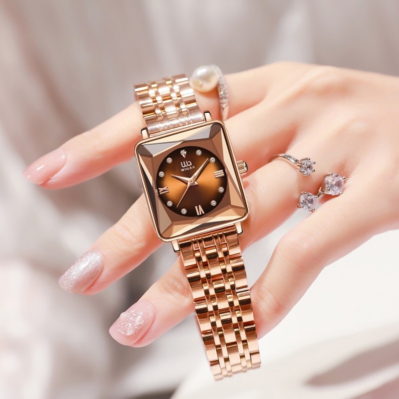 Women Business Wrist Square Watch Simple Design Luxury Fashion Rectangular Gold Stainless Steel Waterproof Quartz Watches
