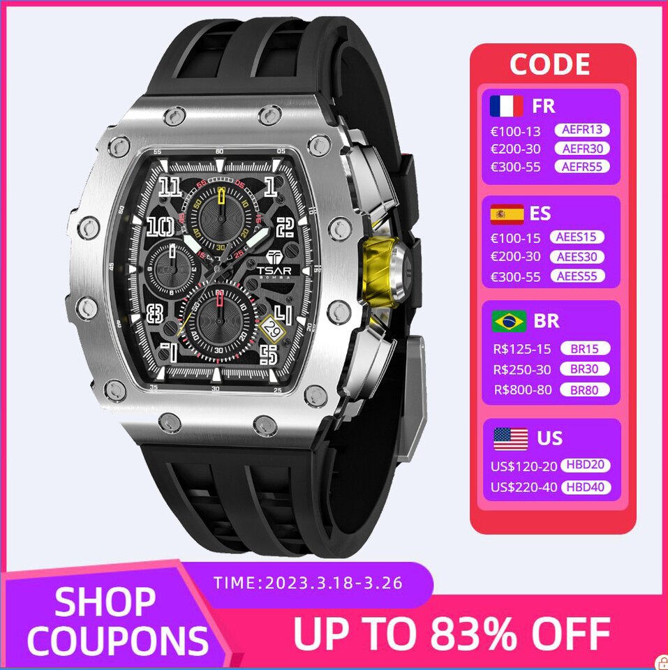 Men Luxury Brand Tonneau Design Waterproof Clock Stainless Steel Wristwatch Sport Chronograph Square Mens Watch
