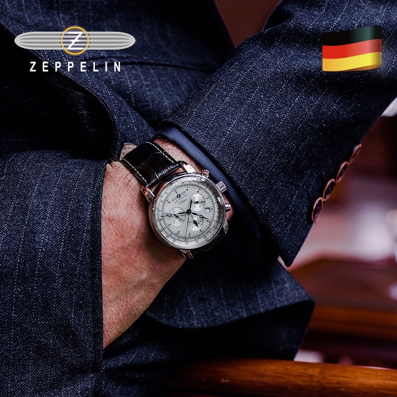New Zeppelin Watch Fashion Three Eyes Running Second Multifunctional Chronograph Top Leather Business Quartz Watch