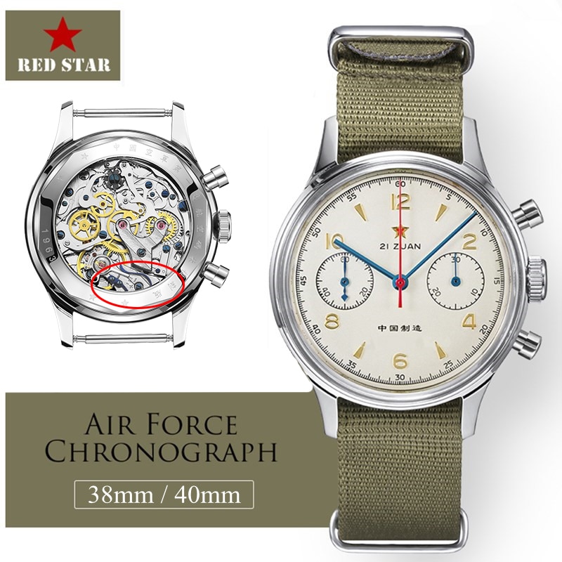 RED STAR 38mm Men Chronograph Mechanical Watches Pilot Seagull 1963 ST19 Movement Men Air Force Aviation Sapphire Clock 40mm
