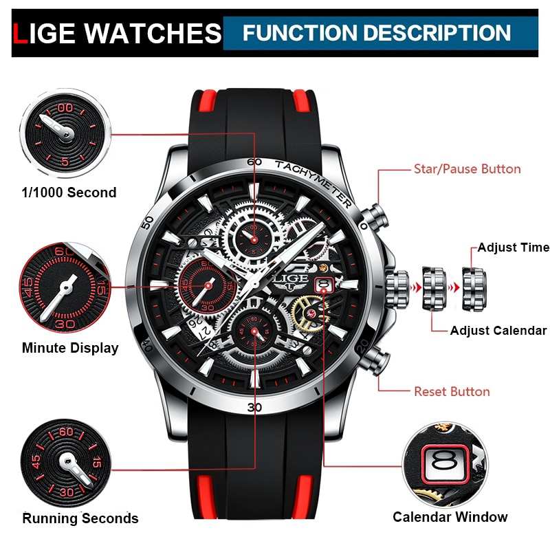 Men Watches Casual Luxury Sport Waterproof Quartz Watch Chronograph Military Watch Men Clock