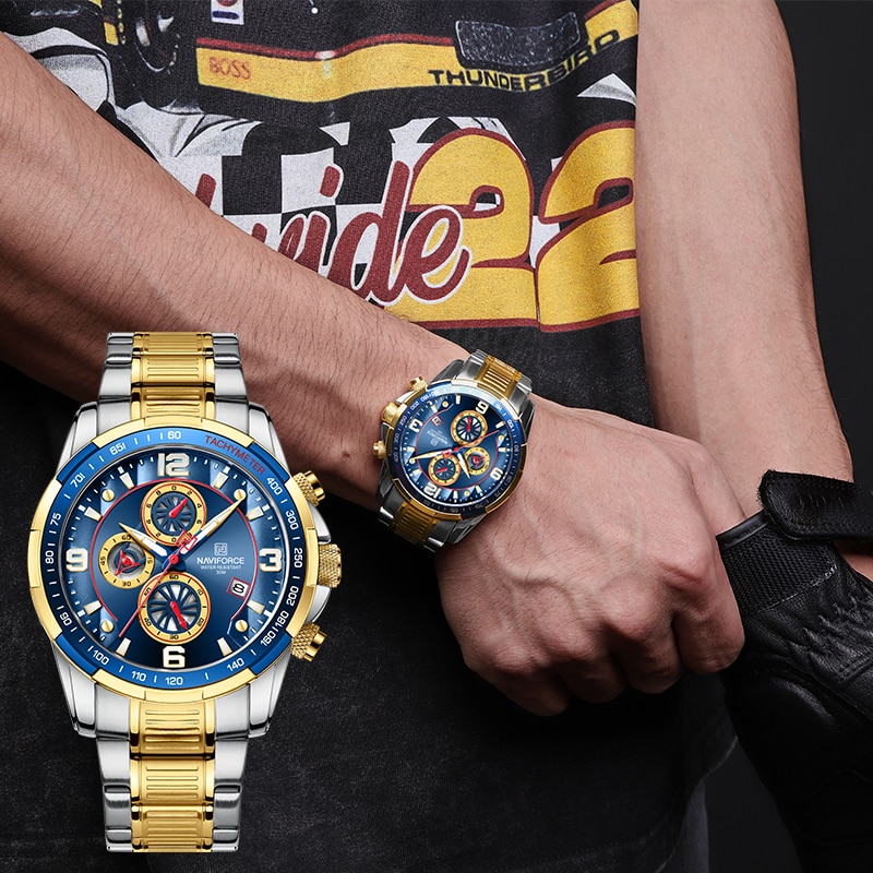 Temperament Men Luxury Fashion Design Gold Men Watches Multifunction Luminous Quartz Male WristWatch Relogio Masculino