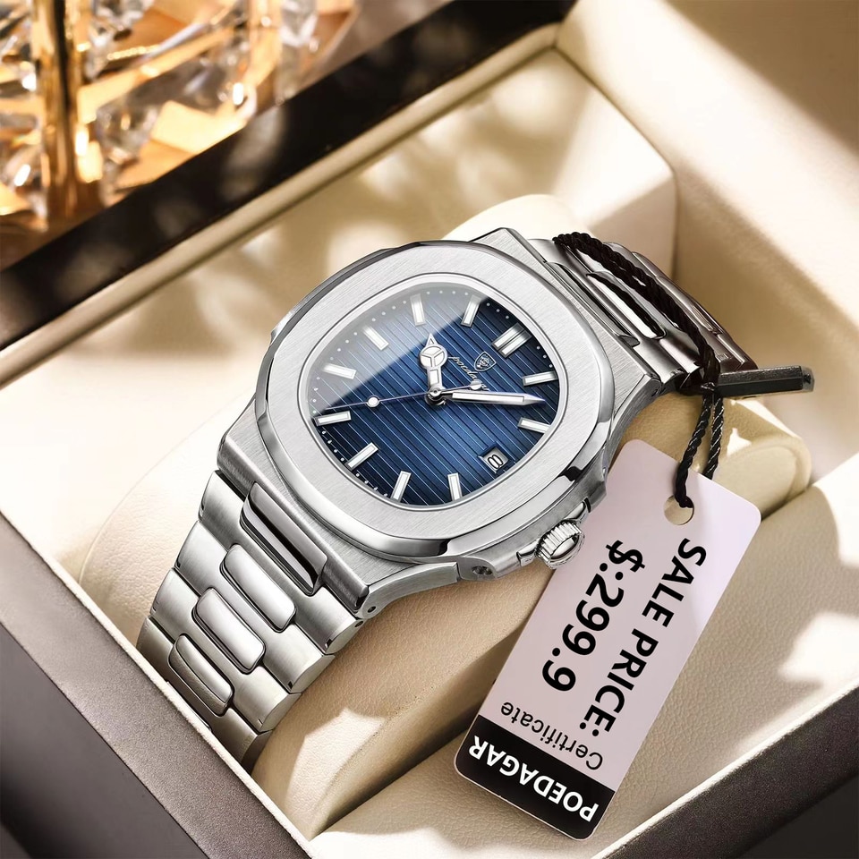 New POEDAGAR Luxury Watch Business Waterproof Male Clock Luminous Date Stainless Steel Square Quartz Men Watch reloj hombre