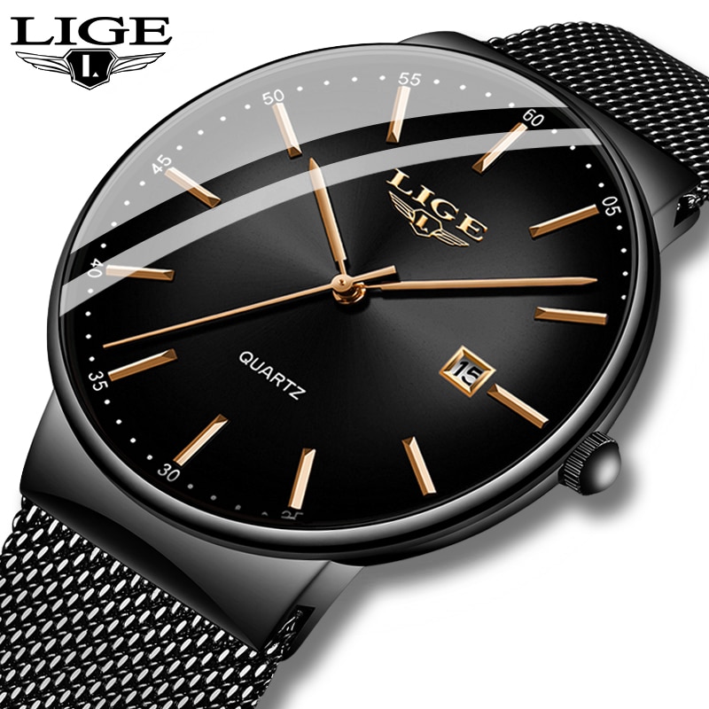LIGE Mens Watches Fashion Ultra Thin Watch Man Waterproof Date Quartz WristWatch for Men Business Male Clock Relogio Masculino