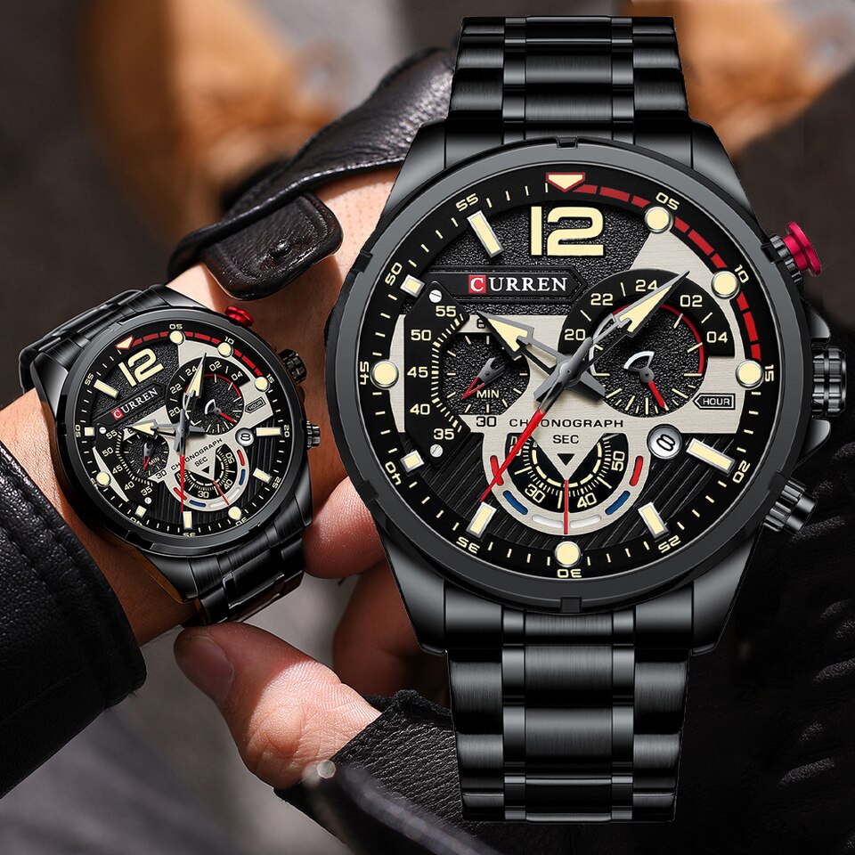 Casual Business Chronograph Waterproof Stainless Steel Watch Mens New Luxury Fashion Quartz Men Watches
