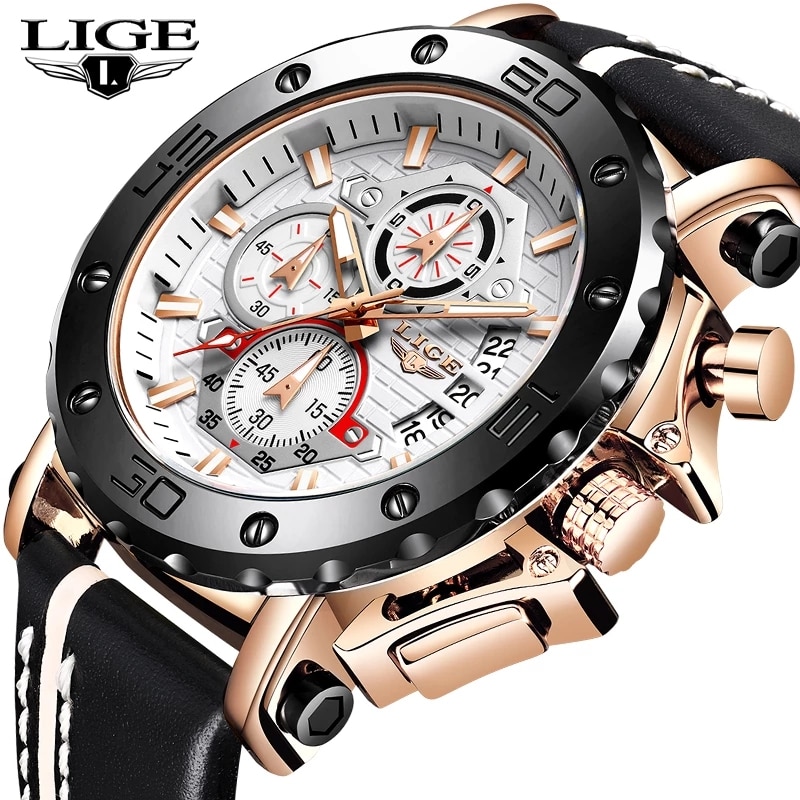 Men Watches Fashion Sport Leather Watch Mens Luxury Date Waterproof Quartz Chronograph