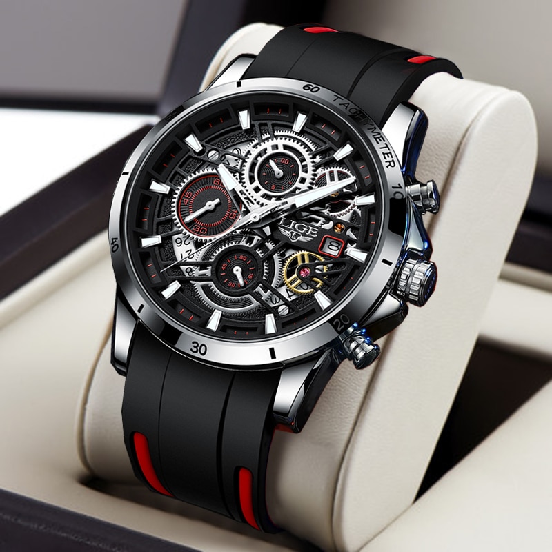 LIGE Mens Watches Brand Luxury Silicone Strap Waterproof Sport Quartz Chronograph Military Watch Men Clock Relogio Masculino+BOX