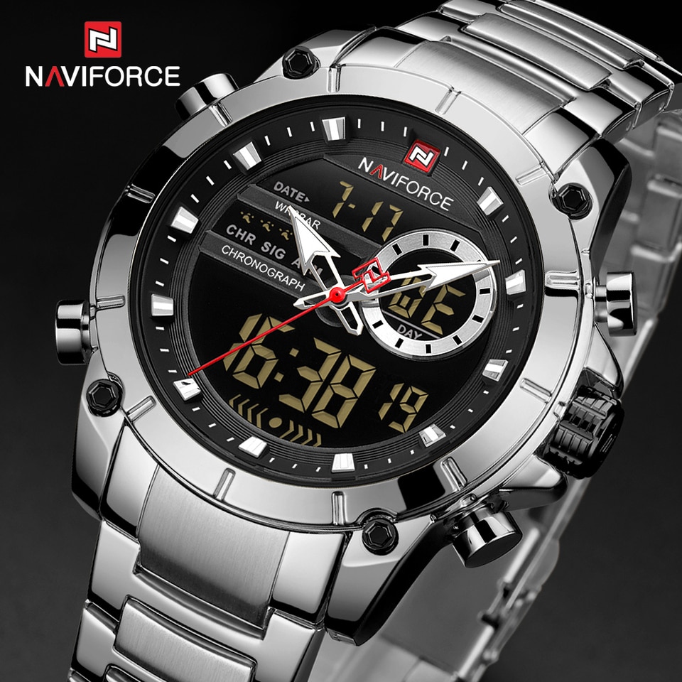 Casual Quartz Watch Men Stainless Steel Men Army Military Led Clock Male Waterproof Watches
