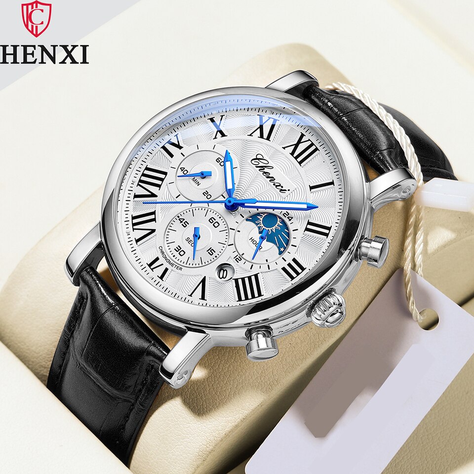 New Watches Men Top Brand Luxury Leather Strap Date Quartz Clock Male Waterproof Chronograph Men Watch Business Fashion