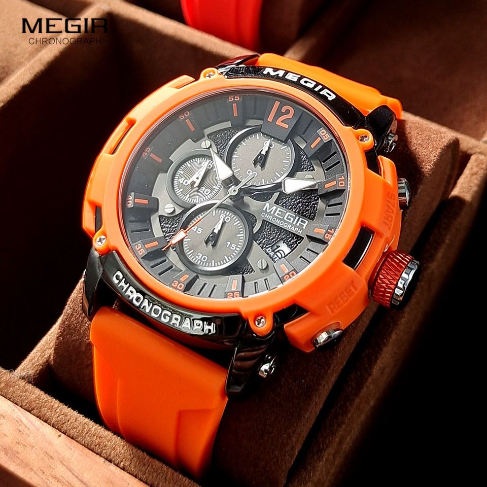 Sport Watches for Men Fashion Waterproof Luminous Chronograph Quartz Wristwatch with Auto Date Silicone Strap