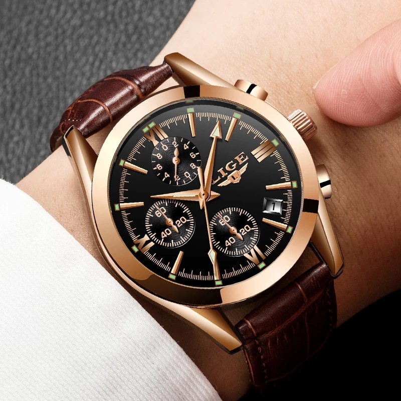 Men Watches Top Brand Luxury Military Quartz Watch Premium Leather Waterproof Sport Chronograph Watch for Men