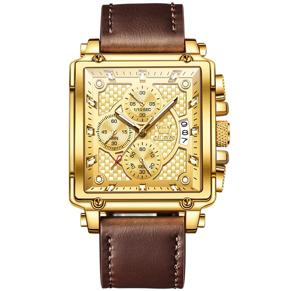 New Men Watches Luxury Square Quartz Wrist Watch Original Waterproof Luminous Chronograph Watch for Men Relogio