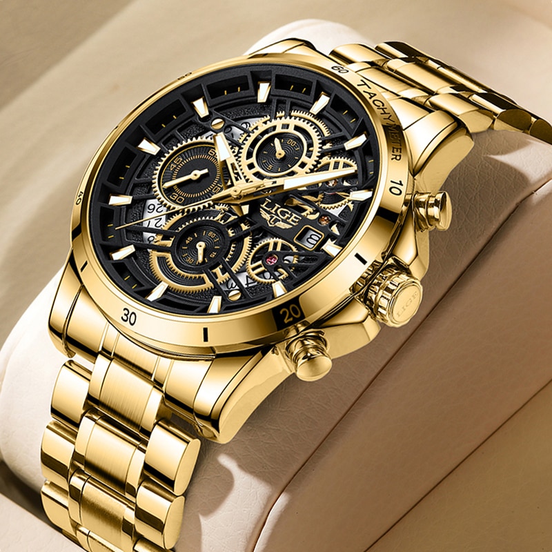 Quartz Watch Men Gold Black Mens Watches Top Brand Luxury Chronograph Sports Watches Luminous Waterproof Relogio Masculino