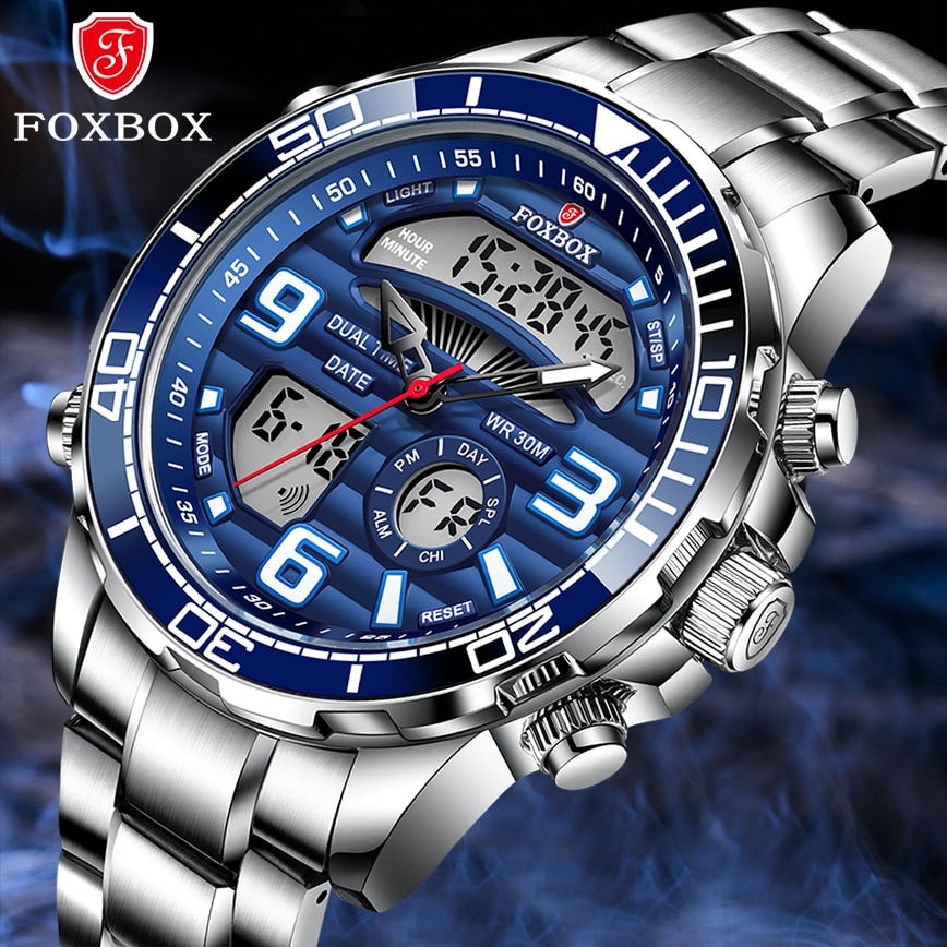 New Mens Watch Luxury Business Digital Dual Display Quart Watch For Men Waterproof Luminous Chronograph Wristwatch