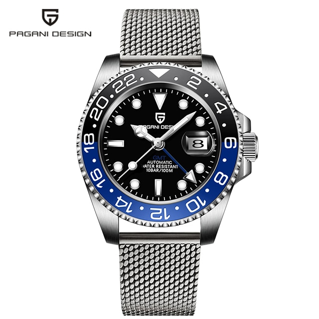 Top Brand GMT Men Mechanical Wristwatch Sapphire Stainless Steel Waterproof Automatic Watch for Men Reloj Hombre