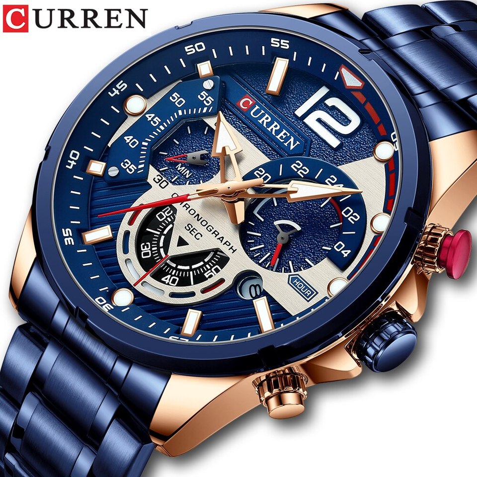 Watches Men CURREN Top Brand Luxury Casual Steel Quartz Men Watch Business Clock Male Sport Waterproof Date Chronograph